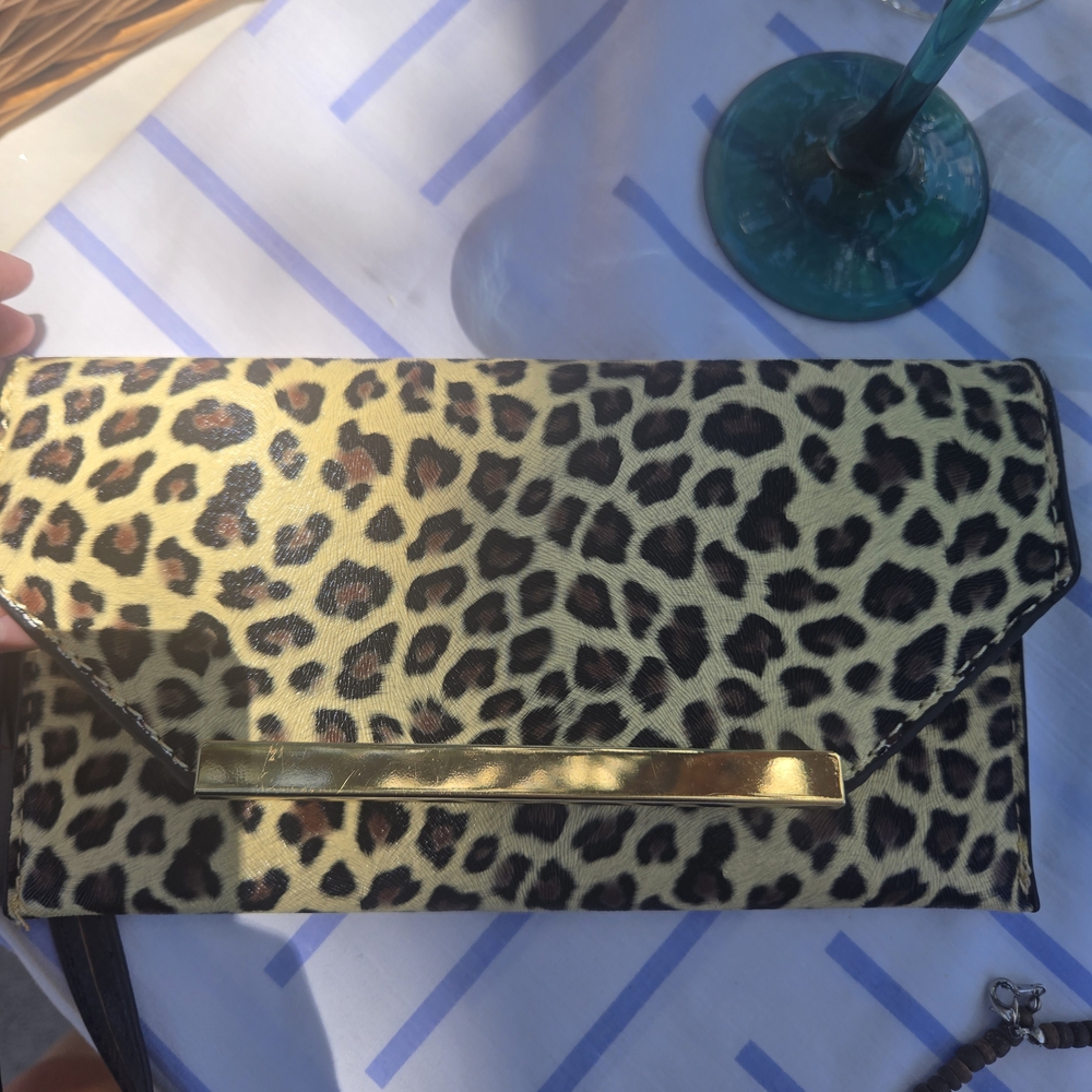 Leopard Print Clutch with Gold Accent